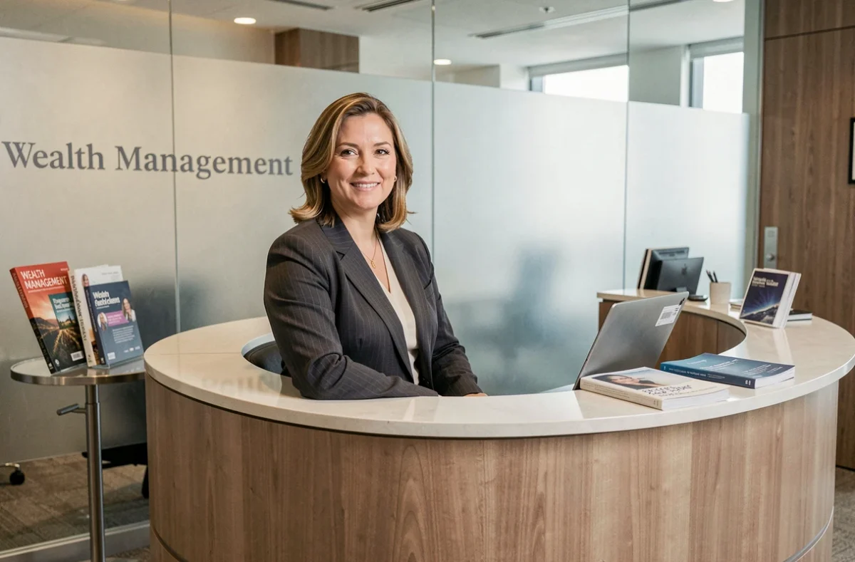 Spécialiste d'Advantage Heritage Wealth Management accueillant dans un bureau élégant et international