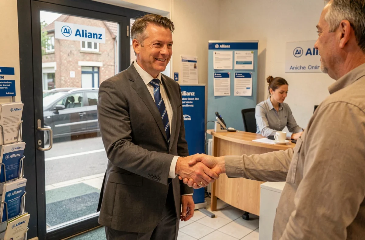 Agent Allianz serrant la main d'un client dans l'agence d'Aniche