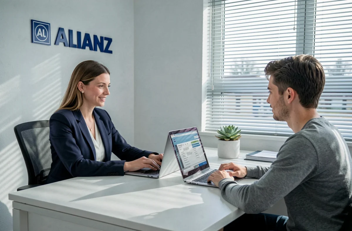 Conseillère Allianz consultant un couple sur une assurance habitation à Arleux