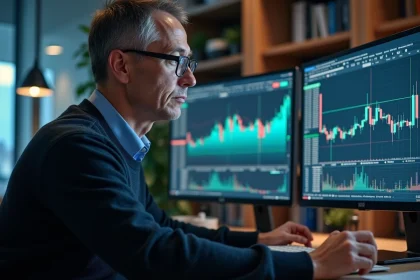 Homme d'âge moyen analysant des graphiques financiers