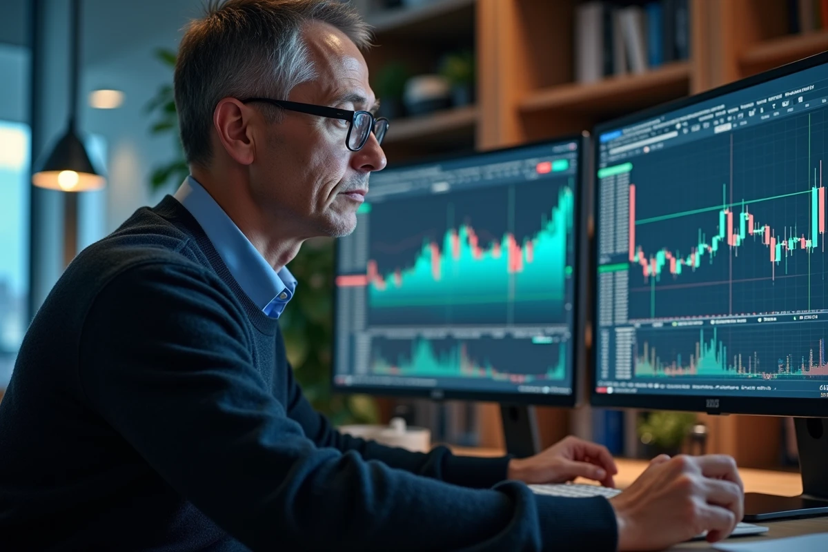 Homme d'âge moyen analysant des graphiques financiers