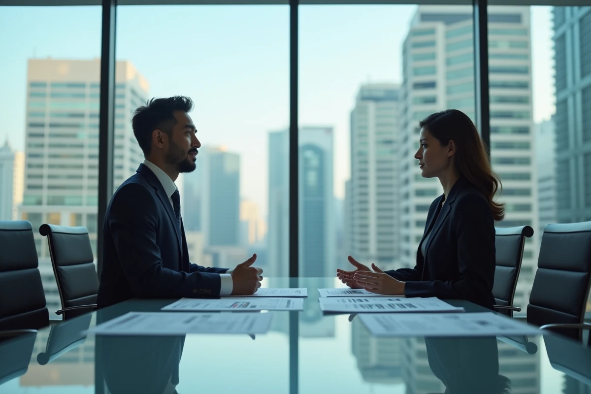 Dirigeants d'affaires internationaux dans une salle de réunion moderne