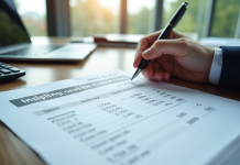 Personne calcule son salaire sur papier dans un bureau moderne