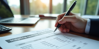 Personne calcule son salaire sur papier dans un bureau moderne