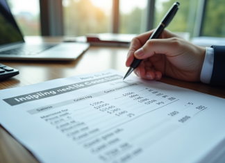 Personne calcule son salaire sur papier dans un bureau moderne