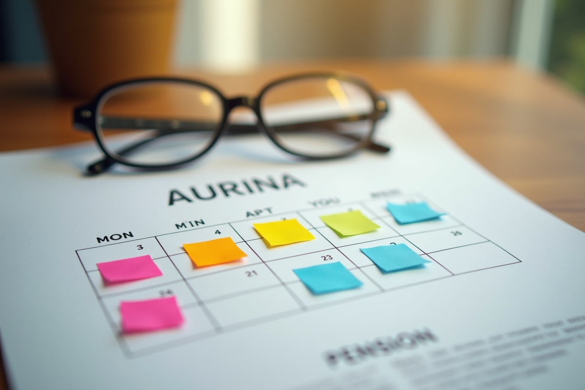 Calendrier français avec notes et documents de retraite sur bureau