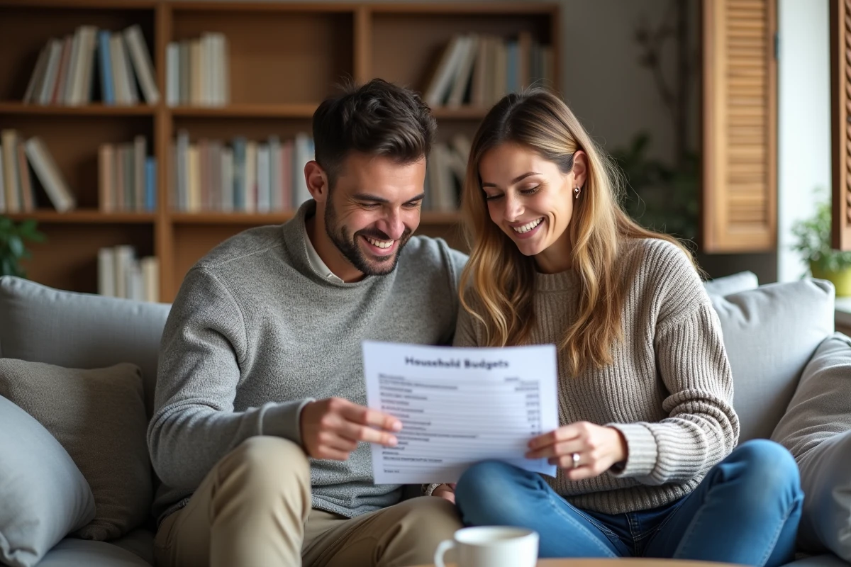 Couple planifiant leur budget familial en utilisant la prime pouvoir d'achat 2026 pour réduire leurs dépenses