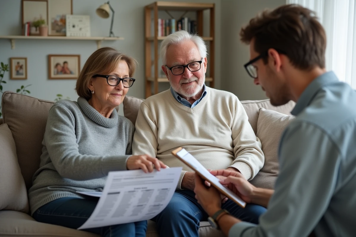 Couple retraité discutant de documents fiscaux avec un conseiller