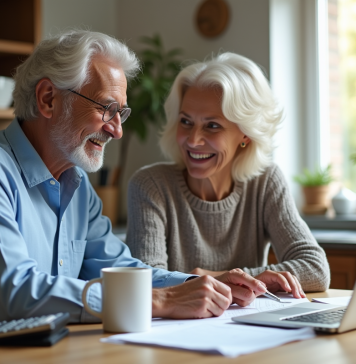 Investir sagement pour la retraite : conseils à 5 ans du départ Couple souriant planifiant la retraite à la cuisine
