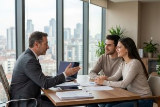 Discussion entre un courtier et un client sur un projet immobilier