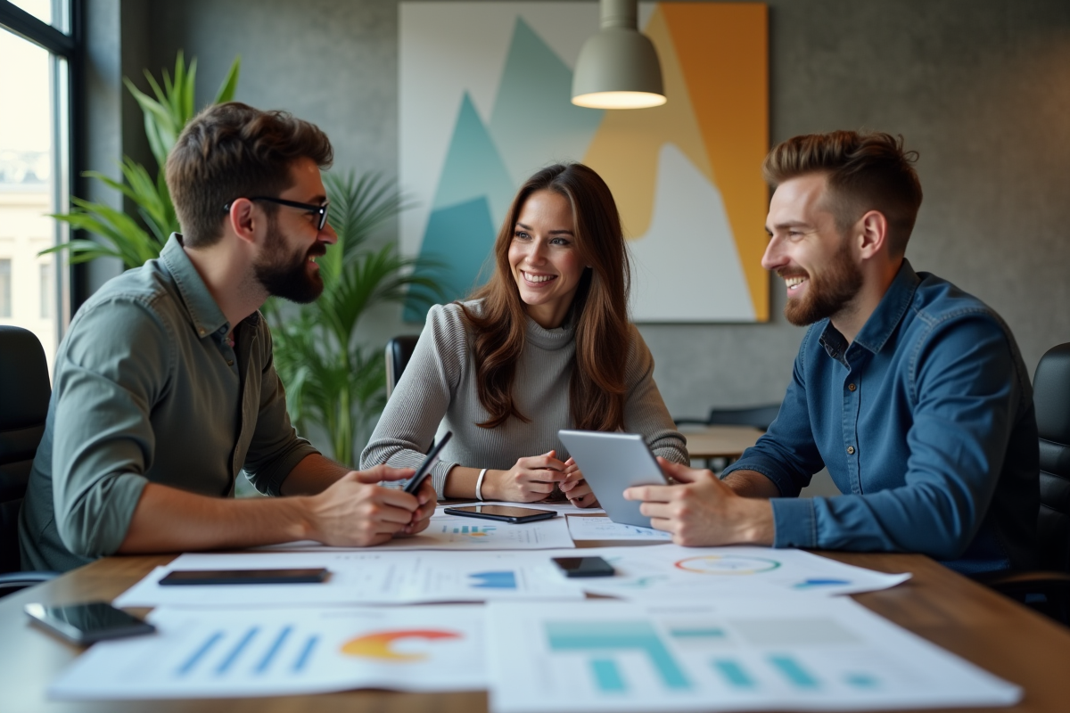 Groupe de trois personnes discutant de monnaies digitales