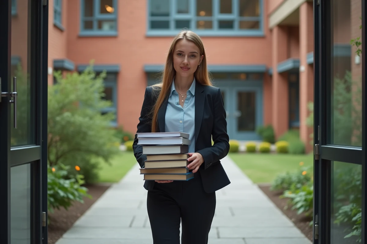 Jeune enseignante sortant d