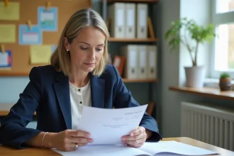 Professeure d'âge moyen examinant des documents de salaire