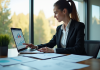 Femme d'affaires confiante analysant des graphiques financiers