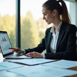Femme d'affaires confiante analysant des graphiques financiers