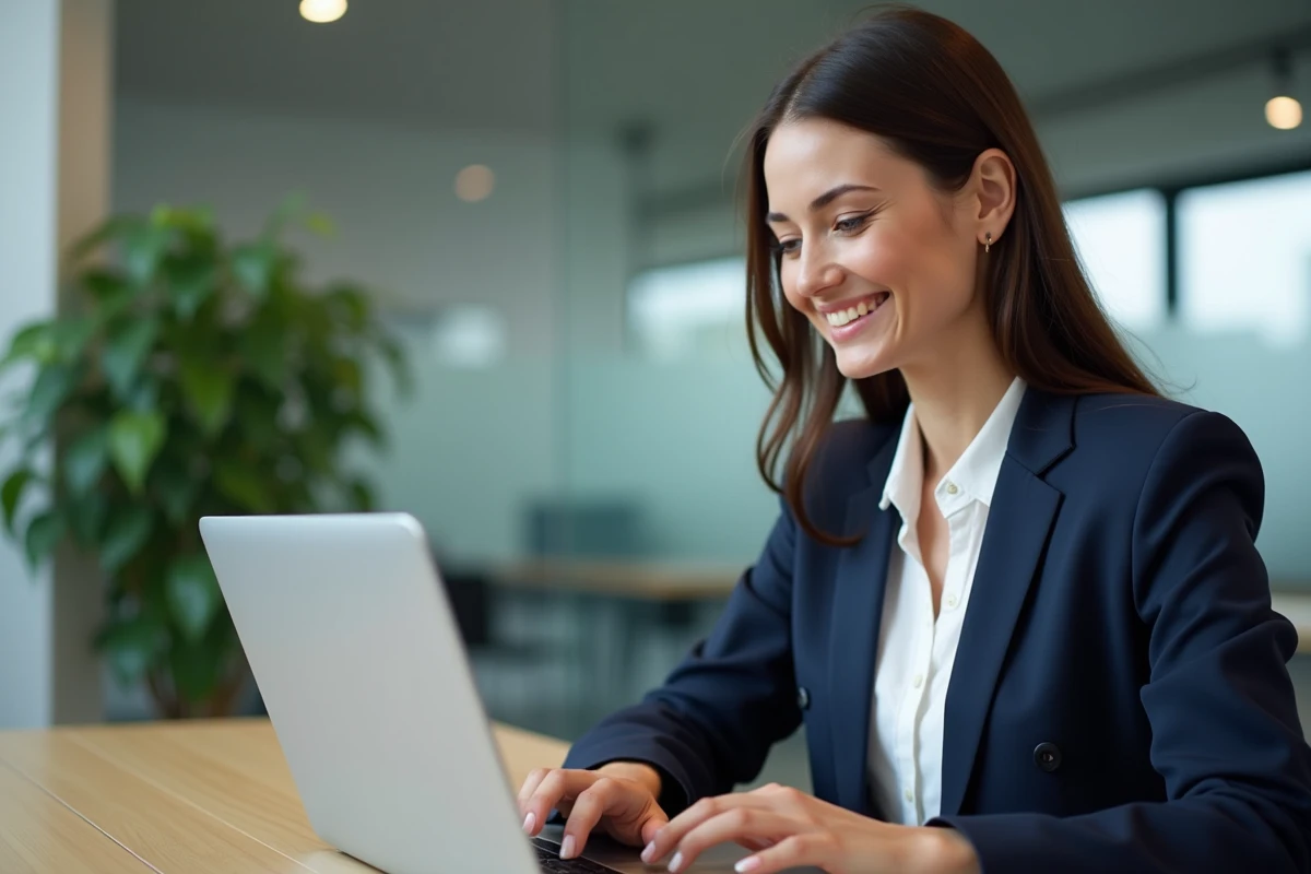 Femme professionnelle au bureau utilisant un ordinateur pour la déclaration fiscale