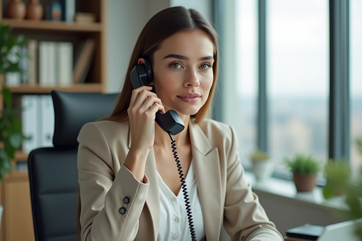 Jeune femme au téléphone dans un bureau lumineux