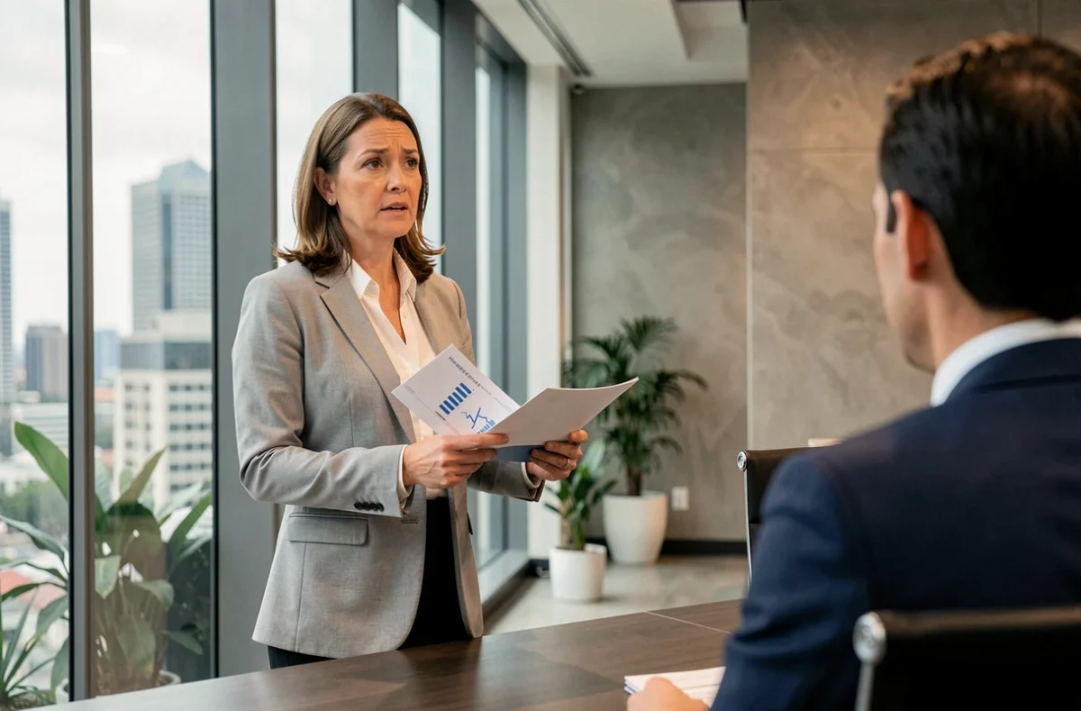Femme consultant un conseiller financier pour évaluer un investissement en SCPI ou attendre le bon moment