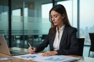 Femme d affaires en finance analysant des graphiques