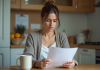 Arrêt de travail : quelles aides disponibles ? Femme lisant des documents dans sa cuisine