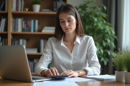 Femme organisée vérifiant ses finances à son bureau