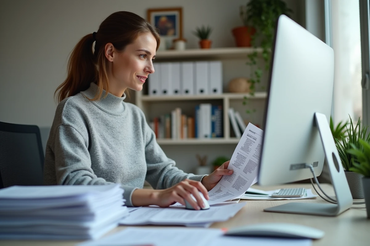 Femme préparant ses déclarations fiscales sur son ordinateur