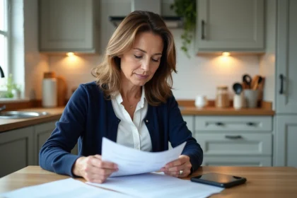 Femme d'âge moyen examinant des documents CESU Urssaf