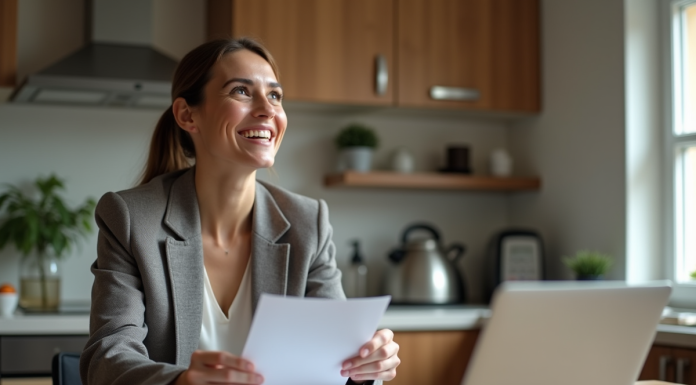 Dispense de frais d’intérêt : Comment en bénéficier et pourquoi c’est important Femme souriante en blazer dans sa cuisine moderne