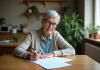 Revalorisation de retraite : comment procéder efficacement ? Femme senior lisant des papiers dans sa cuisine chaleureuse