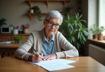 Revalorisation de retraite : comment procéder efficacement ? Femme senior lisant des papiers dans sa cuisine chaleureuse