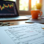 Formulaire fiscal français sur un bureau moderne avec crypto et euros