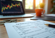 Formulaire fiscal français sur un bureau moderne avec crypto et euros