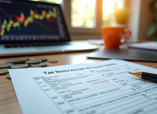 Formulaire fiscal français sur un bureau moderne avec crypto et euros