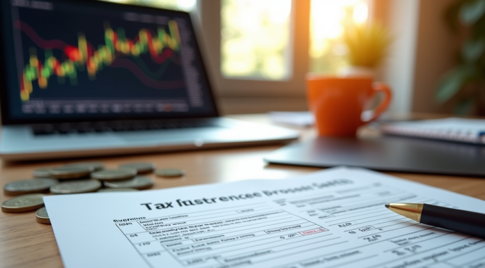 Formulaire fiscal français sur un bureau moderne avec crypto et euros
