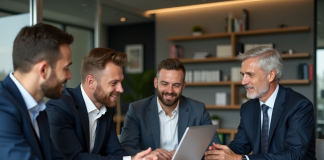 Groupe de professionnels en réunion dans un bureau moderne