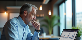Homme d'affaires analysant des graphiques sur son ordinateur