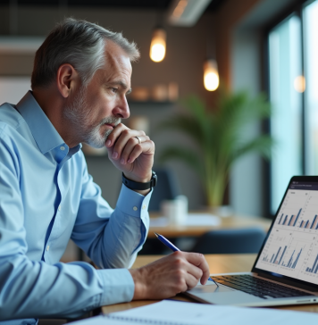 Homme d'affaires analysant des graphiques sur son ordinateur