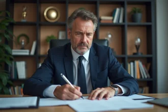Homme d affaires en costume bleu dans un bureau moderne
