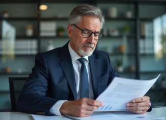 Homme d affaires en costume bleu dans un bureau professionnel