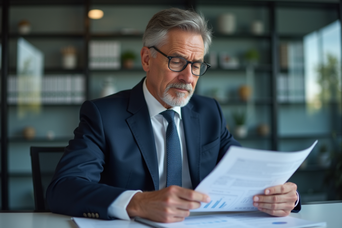 Homme d affaires en costume bleu dans un bureau professionnel