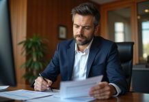 Retirer de l’argent d’un compte titre ordinaire : démarches et conseils Homme d'affaires en costume bleu examine des documents financiers