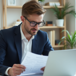 Déclarer Kraken aux impôts : tout ce qu’il faut savoir ! Homme d'une trentaine d'années en costume au bureau