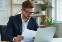 Homme d'une trentaine d'années en costume au bureau