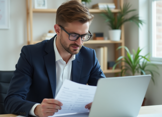Déclarer Kraken aux impôts : tout ce qu’il faut savoir ! Homme d'une trentaine d'années en costume au bureau