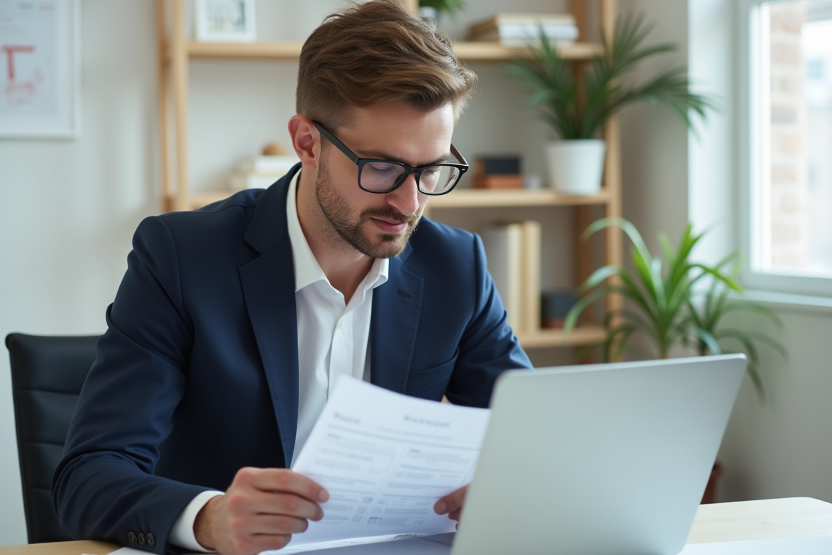 Homme d'une trentaine d'années en costume au bureau