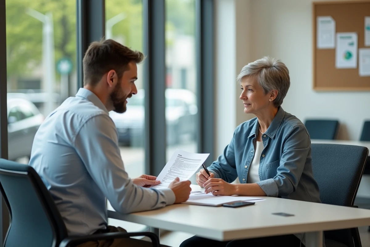 Homme discutant avec une conseillère bancaire dans un bureau