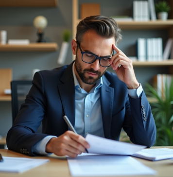 Les arcanes du prix Piwi : ce qu’il faut savoir avant d’acheter Homme en costume navy examine un certificat Piwi dans un bureau moderne