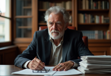 Homme d'affaires français âgé dans son bureau élégant