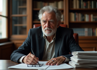 Eddy Mitchell et le monde de la finance : un focus sur sa situation financière Homme d'affaires français âgé dans son bureau élégant