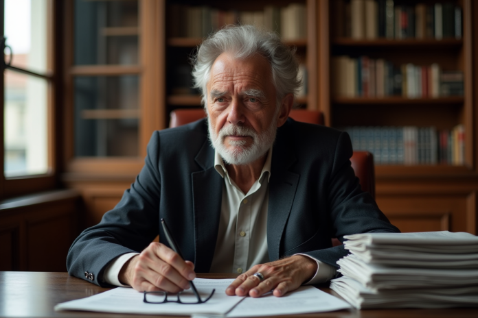 Homme d'affaires français âgé dans son bureau élégant